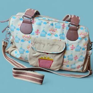 PINK LINING | Yummy Mummy Cream and Brown‎ Floral Blue Birds Baby Diaper Bag
